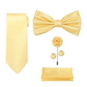 Mens 5pc Neck Tie Bow Tie Lapel Pin Cuff Links Set